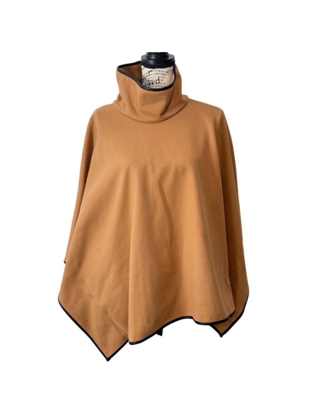 Tuckernuck Womens Piper Poncho Camel Brown with Black Trim & Funnel Neckline